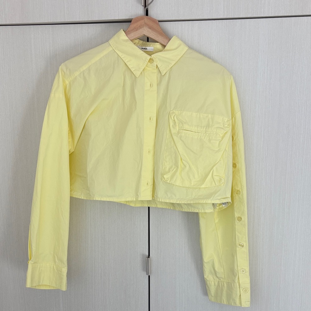 YELLOW CROPPED BUTTON DOWN | size is flexible (from Japan!)